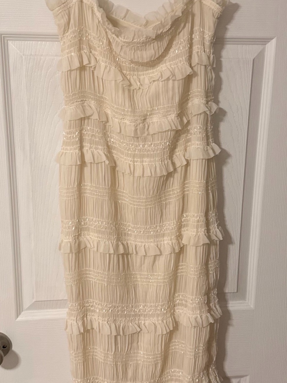 House of CB London Ivory Ruffle Smocked Maxi Dress Size M Bridal